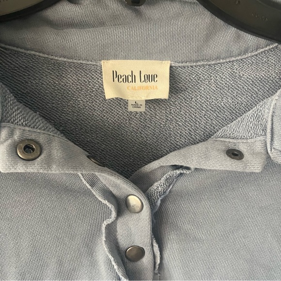 *boutique* Peach Love dusty blue pullover distressed - Picture 4 of 7